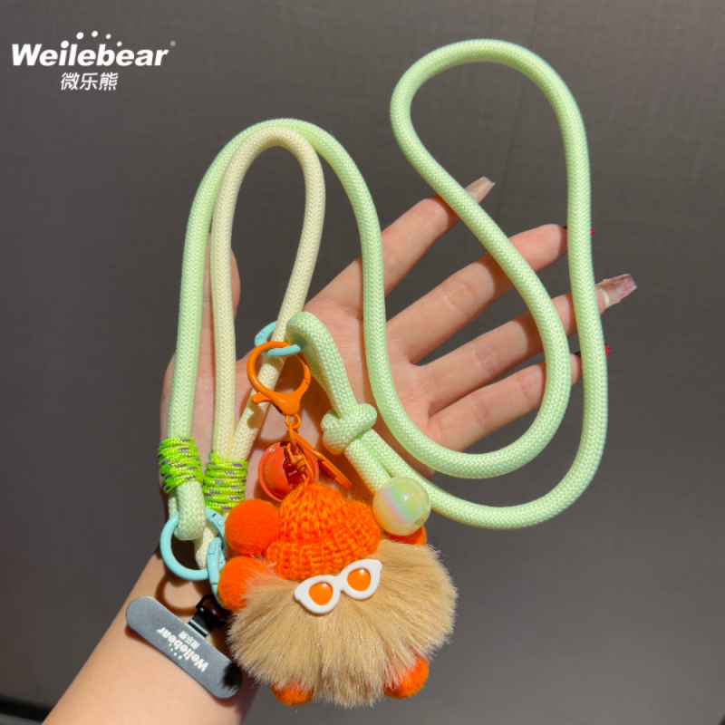 Collier Téléphone Cordon Long Tressé Bicolore Vert/Beige avec Peluche Monstre — ECO · Smarty Paris 18e